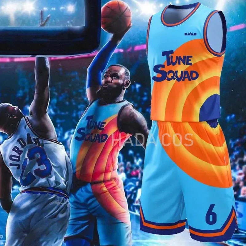 

Costume Space Jam JAMES 6 # Movie Tune Squad Basketball Jersey Set Sports Air Slam Dunk Sleeve Shirt Singlet Uniform Child O