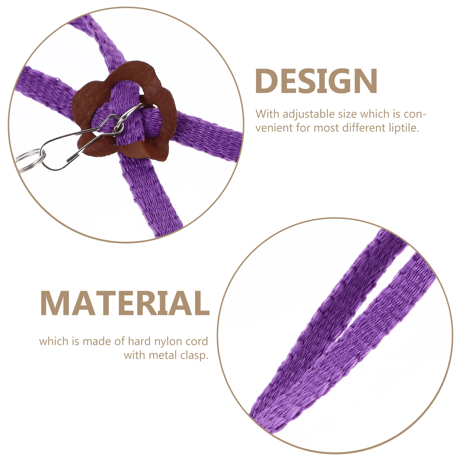 

1.2M Adjustable Lizard Harness Leash Nylon Metal 0.7Cm 40Cm Fit 23Cm Chest Reptile Collar Outdoor Training Walking Purple