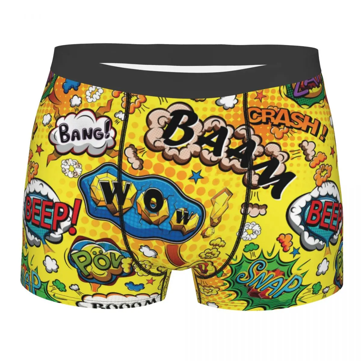Custom Yellow Comic Speech Bubbles Pattern Boxers Shorts Mens Briefs Underwear Sexy Underpants