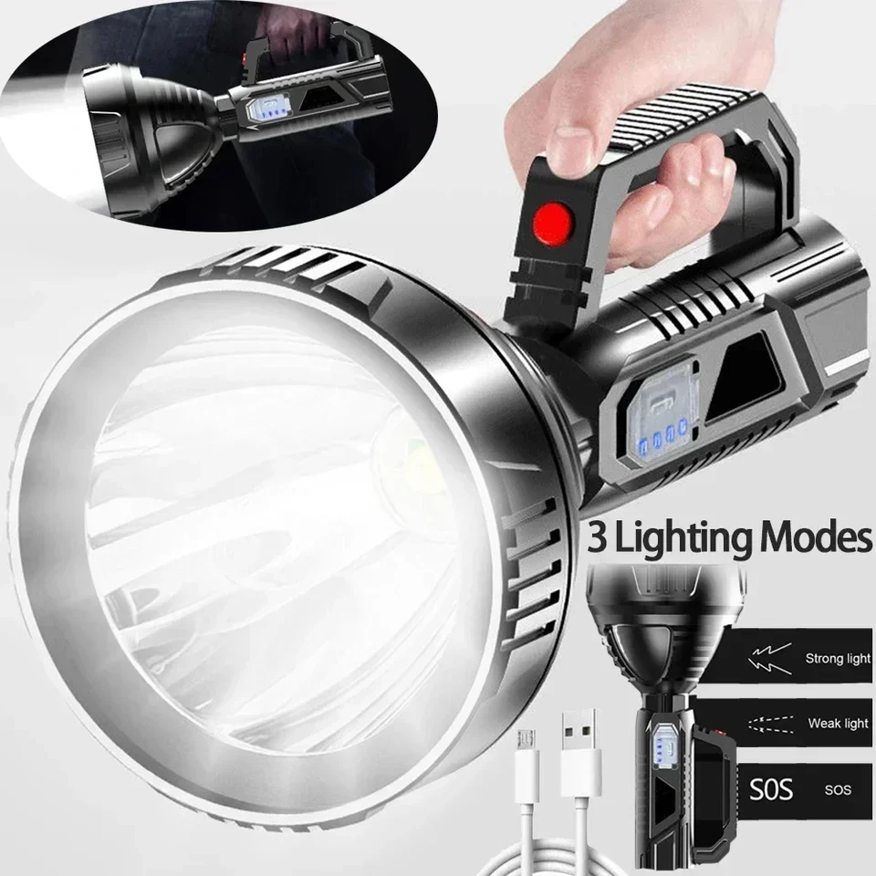 

New High Power USB Rechargeable LED Flashlight Powerful Spotlight Searchlight Outdoor Camping Waterproof Fishing Lantern Torches