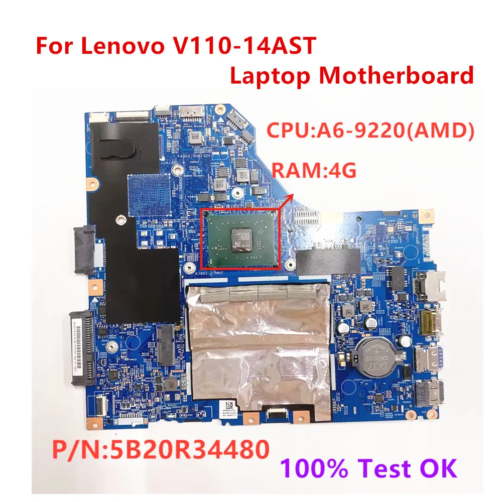 

New Original Mainboard For Lenovo V110-14AST Laptop A6-9220 CPU RAM 4G Motherboard P/N 5B20R34480