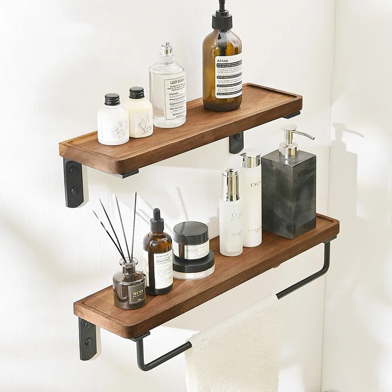 

Wooden Storage Holders Bathroom Shampoo Supplies Organizer Stand Wall Mounted Kitchen Condiment Racks Multi-purpose Display Rack