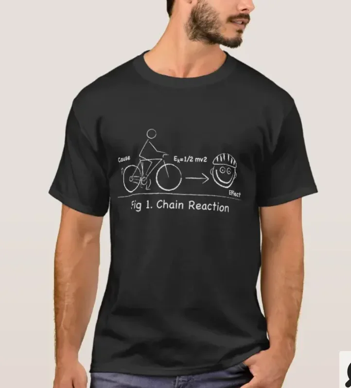 Bicycle Motion Chain Reaction and Kinetic Energy Equation T-Shirt. Summer Cotton Short Sleeve O-Neck Mens T Shirt New S-3XL