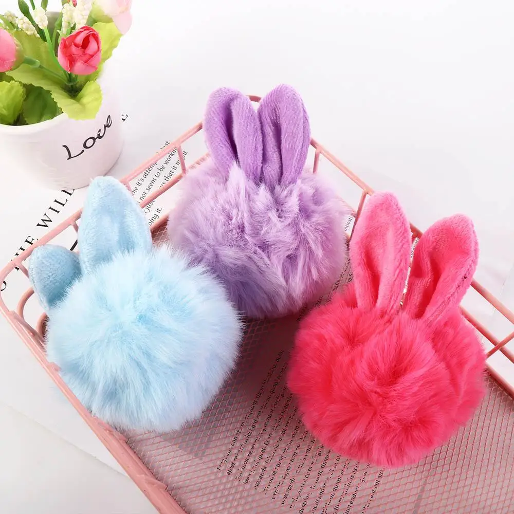 Jewelry Accessories Fancy Car Pendant Cute Woman Rabbit Hair Bag Pendant Bunny Keychain Fur Ball Key Ring Pom Pom Key Chain