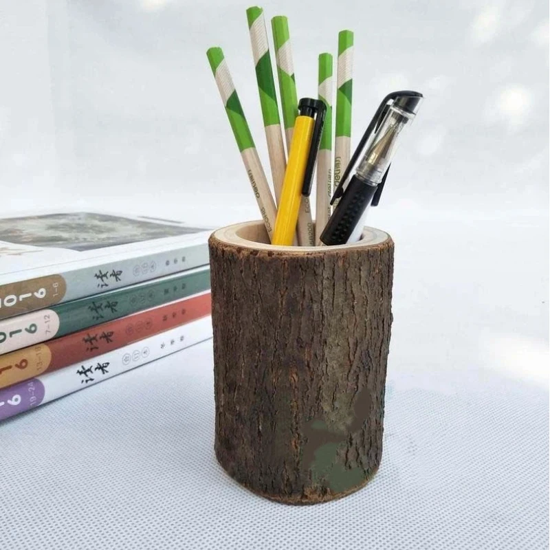 Wood Vintage Design Pen Holder Multifunctional Storage Box Simple Desk Ornaments Chinese Calligraphy Pen Holder Studying Supply