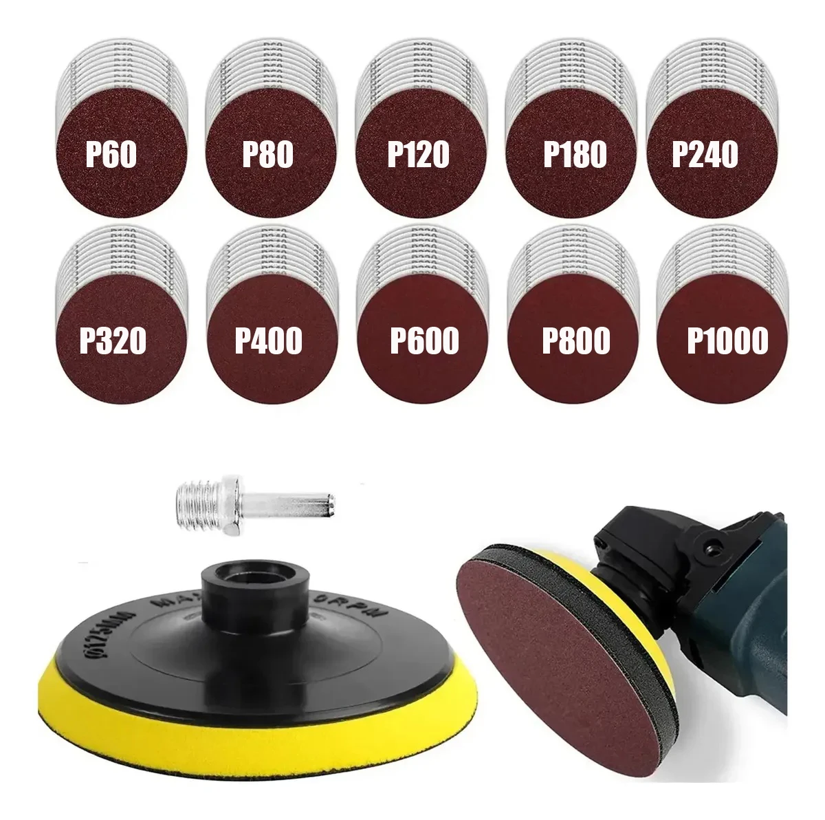 100Pcs 4 Inch Sanding Discs 60-1000 Grit Hook & Loop Sandpaper with Backing Pad & Adapter for Polishing