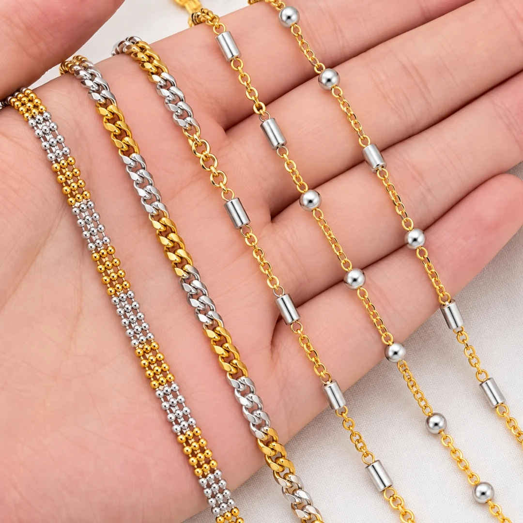 0.5Meter 1Meter Gold Steel Mixed Chains Large Heavy Chunky Hip Hop Punk Link Chains DIY Jewelry Materials Necklace Bracelet