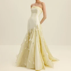 CustomizedTemperament Feathers Pleats Beading Crystal Evening Dresses Luxury Strapless Satin Mermaid Party Gowns فساتين سهره نسا