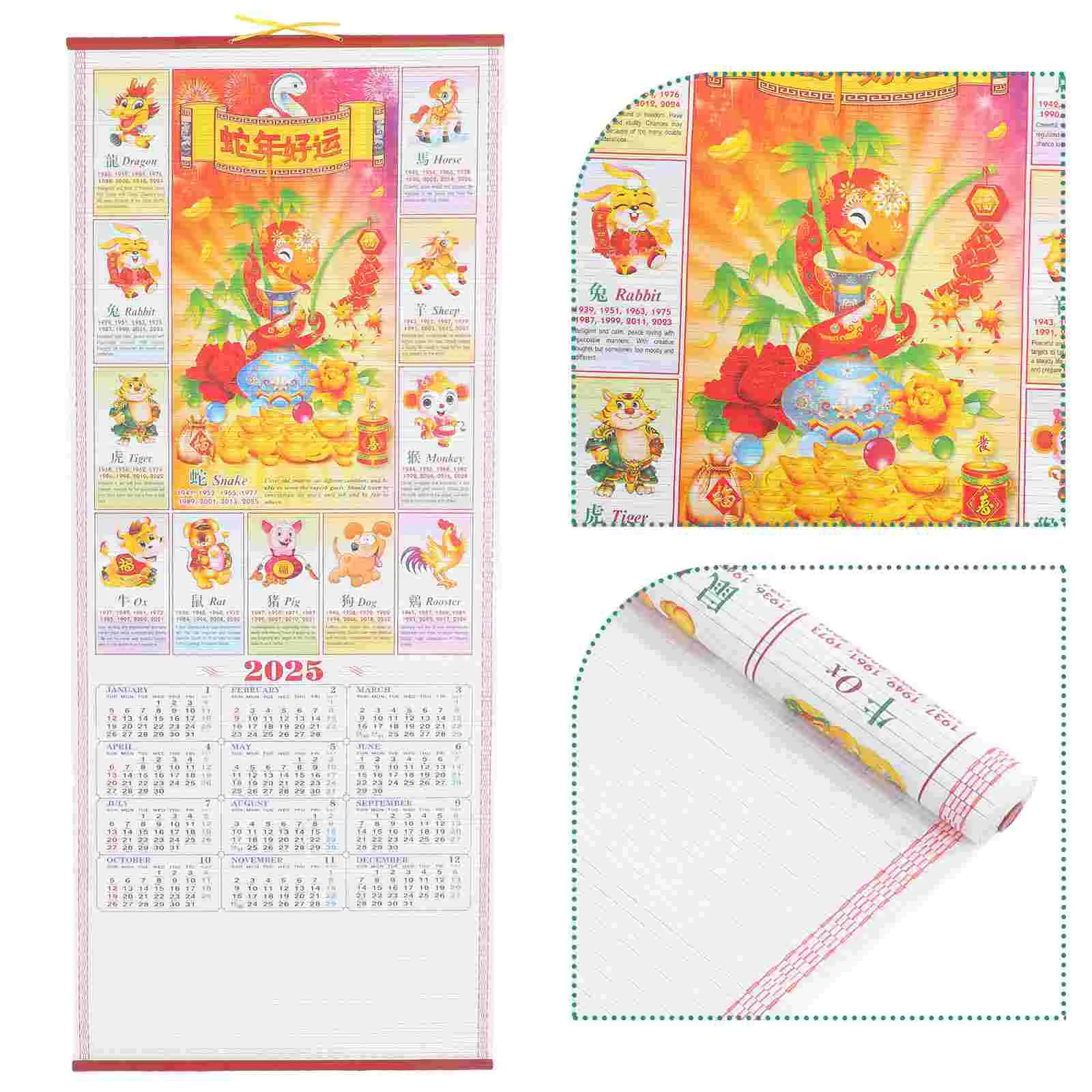 Calendar Year Snake Hanging Scroll Delicate Wall Planning Appointment Chinese Zodiac Office