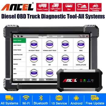 ANCEL X7 HD Heavy Duty Truck Diagnostic Tool TPMS D-P-F Regen ABS SAS ECU Oil Reset Full System OBD2 Truck Scanner for 24V/12V Cars