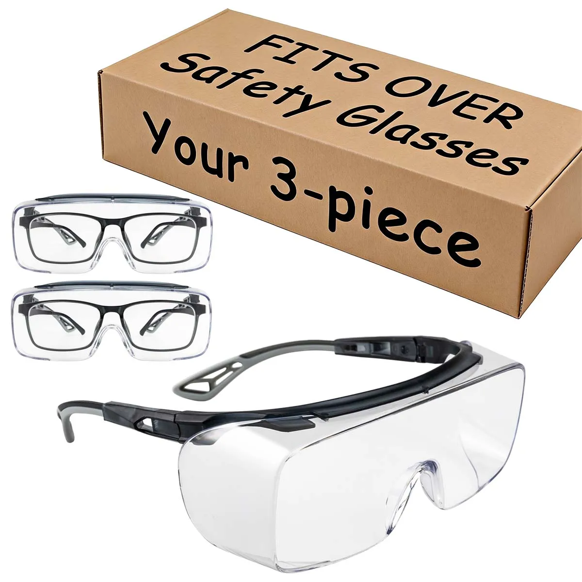 

3 шт. регулируемые защитные очки поверх очков ANSI Z87.1 с противотуманными, устойчивыми к царапинам линзами и боковой защитой HM6