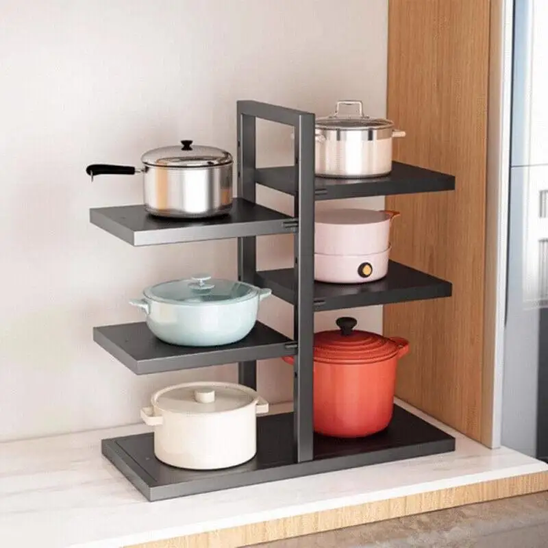 Kitchen Double Row Pot Holder Multi Layer Cooking Utensil Storage Rack Home Use Floor Countertop Overall Cabinet Organization