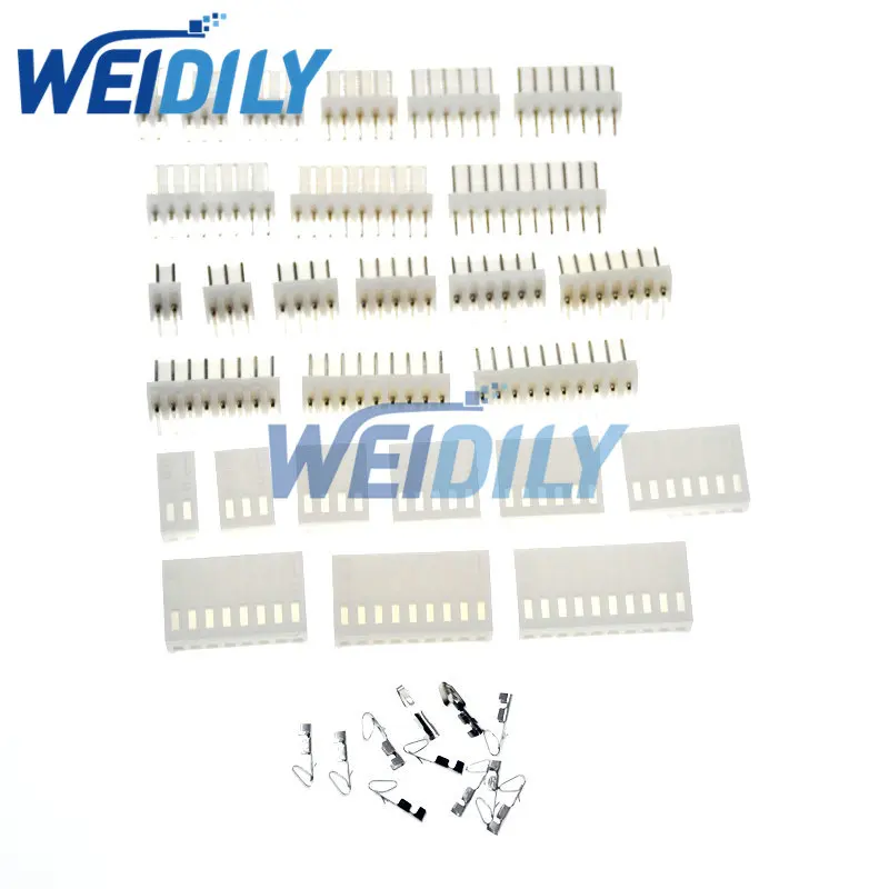 20 Sets KF2510 Connector Kits 2.54mm Pitch 2/3/4/5/6/7/8/9/10 Pin Right Angle Header+Housing+Crimp