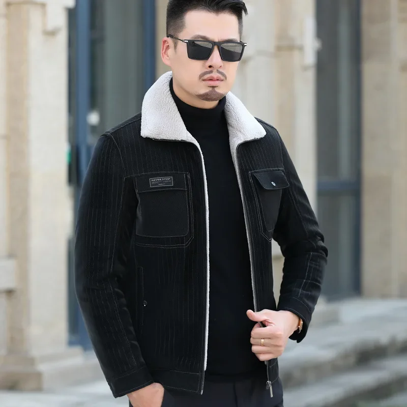 Men's Leather Jacket Winter Thickened Warm Duck Down Jacket for Men Shor Slim Leather Coat Casual Lapel Down Coats Veste Homme