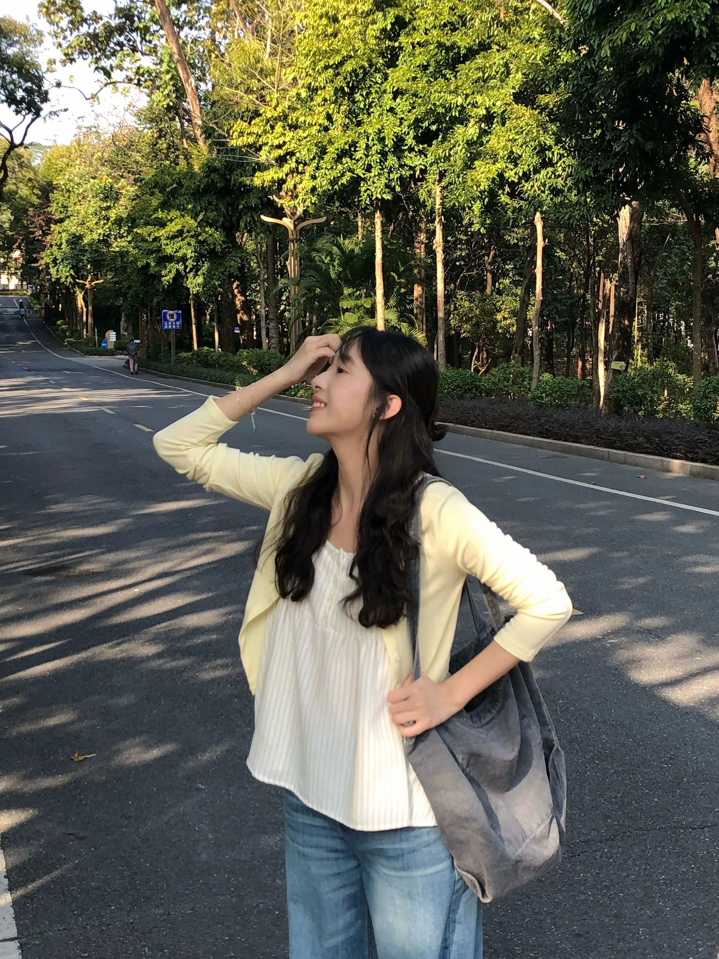 Pure Desire Milk Yellow Long Sleeve Open Cardigan T-Shirt Women's Summer Striped Wrap Shoulder Small Top Two-Piece Set