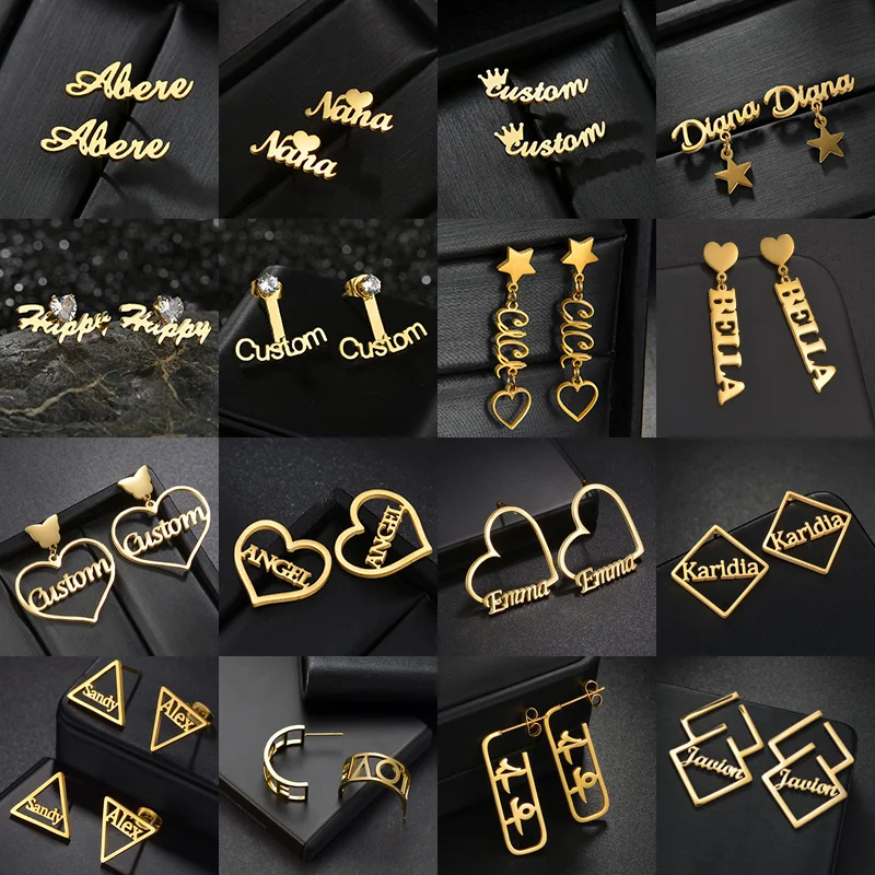 

Nextvance Multiple Styles Custom Name Earrings For Women Stainless Steel Personalized Stud Earrings Accessories Jewelry Gifts