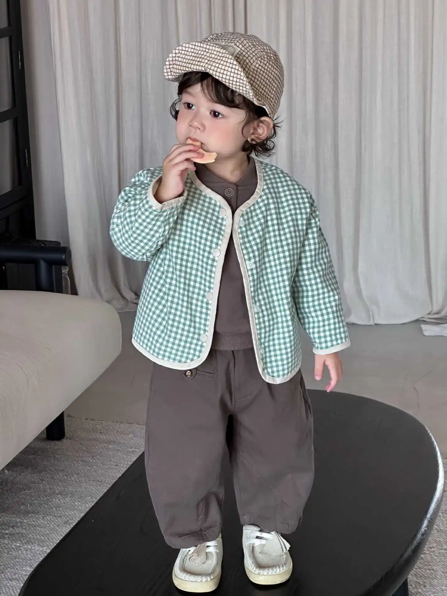 Infant Boys Loose Jacket Fashion Girls Casual Cardigan Toddler Clothes 2025 Autumn New Baby Long Sleeve Plaid Coat Cotton