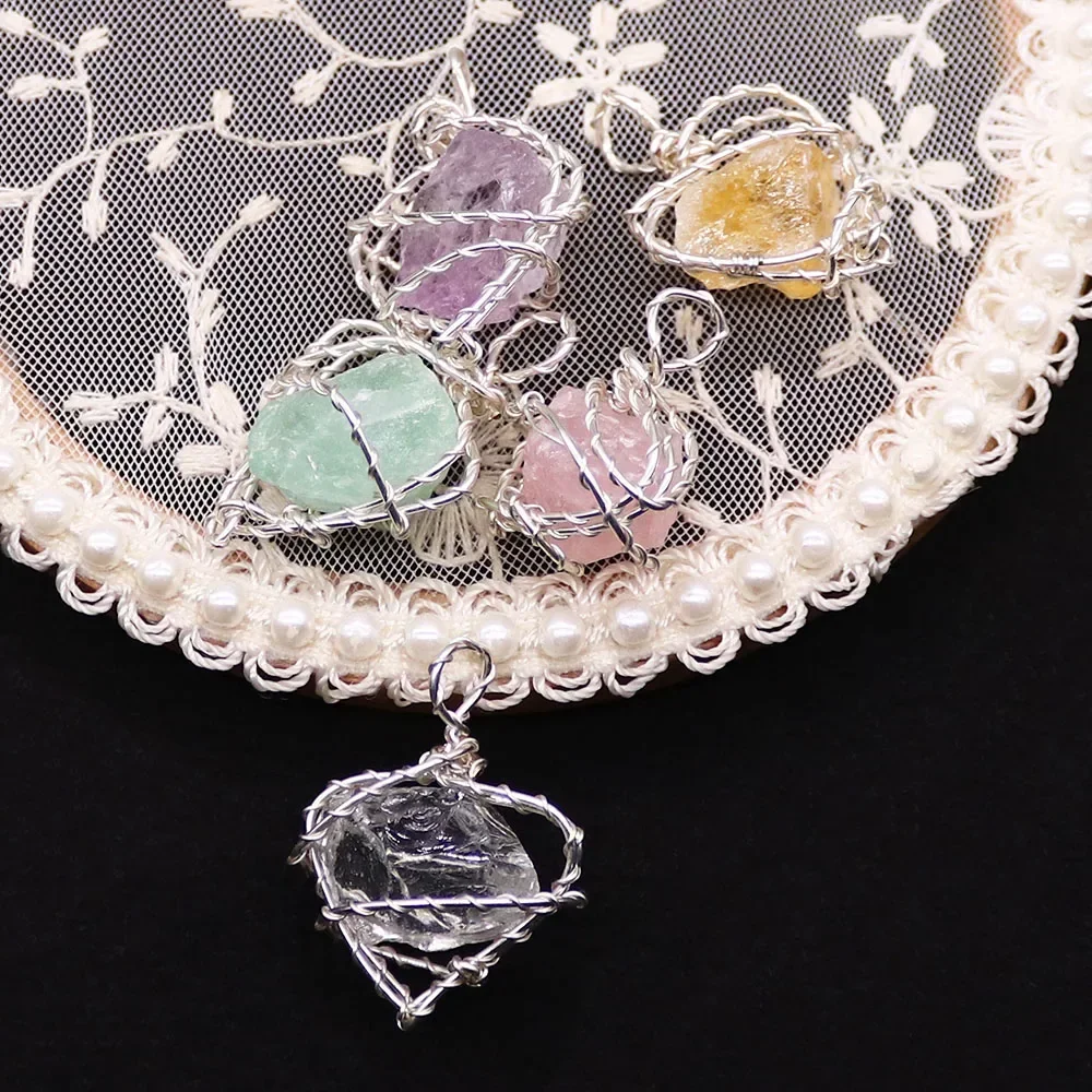 Light Luxury Gorgeous Hand-wrapped Wire Mesh Natural Stone Crystal Single-hole Pendants DIY Exquisite Accessories for Necklaces