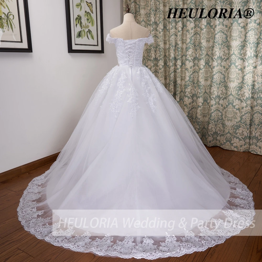 HEULORIA Princess Ball Gown Wedding Dress off shoulder bride dress lace up plus size robe de mariee Lace beading Wedding Gown