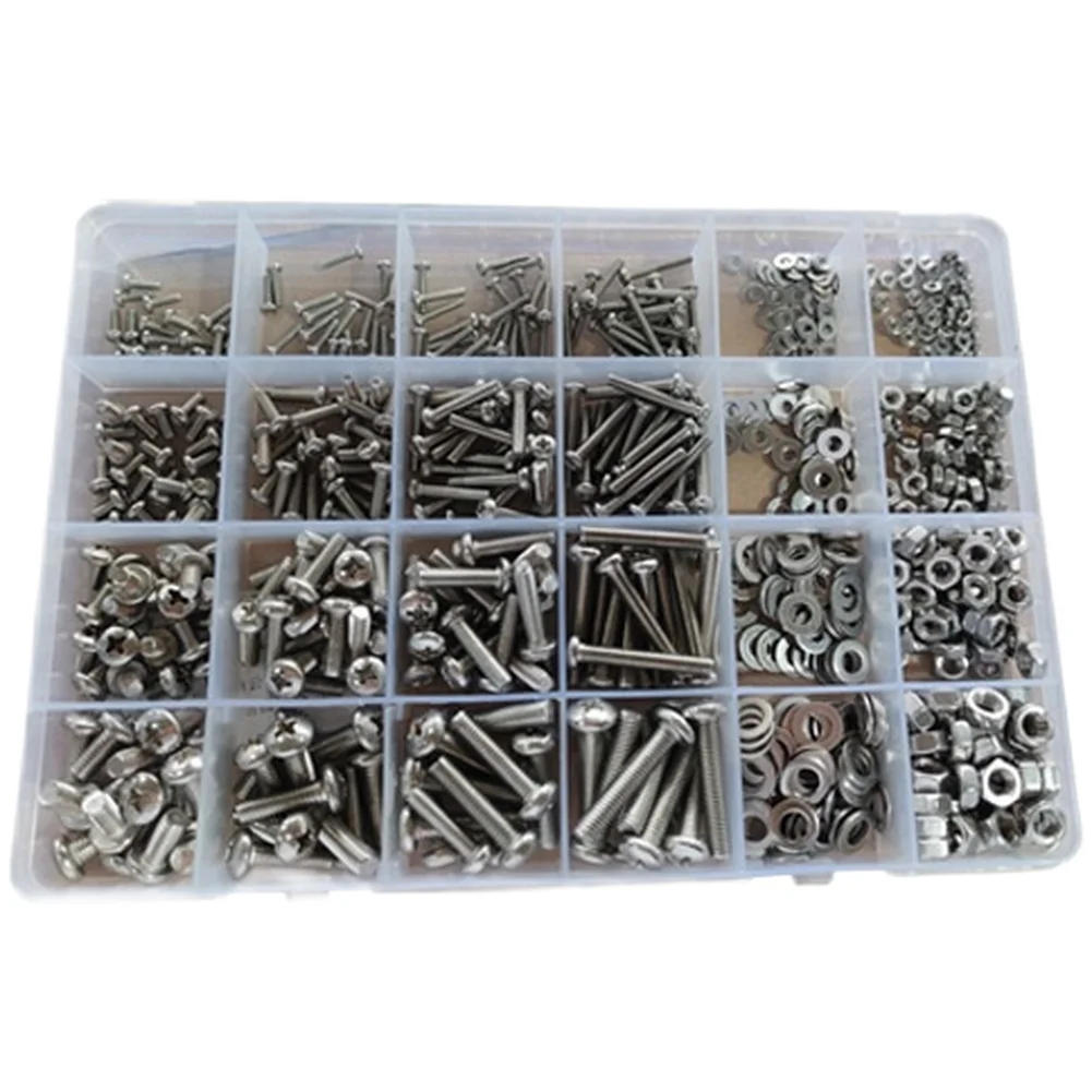 710pcs 304 Stainless Steel Fastener Bundle with Machine Screws Bolts Nuts and Flat Washers Compatible with M2 M5 Threads