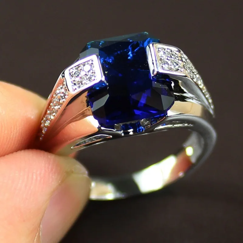 

Exquisite Blue Inlaid Zircon Ring For Women Fashion European American Style Finger Ring Female Daily Wear Jewelry Gift Wholesale
