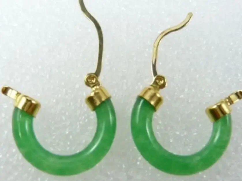 Fine lady's green jades natural stone Annular earrings