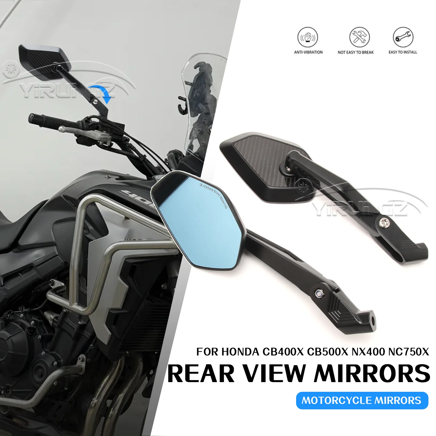 

Motorcycle rearview mirror Blue light anti-glare mirror FOR HONDA CB400X CB500X NX400 500 NC750X Rearview Side Mirror CB400 500X