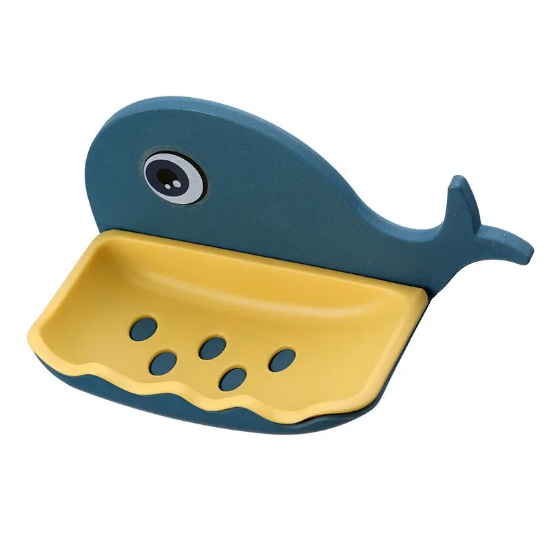 Portable Soap Dish with Drain for Travel No Punch Wall Mount Whale Shape Soap Holder Kitchen Bathroom Shower Organizer