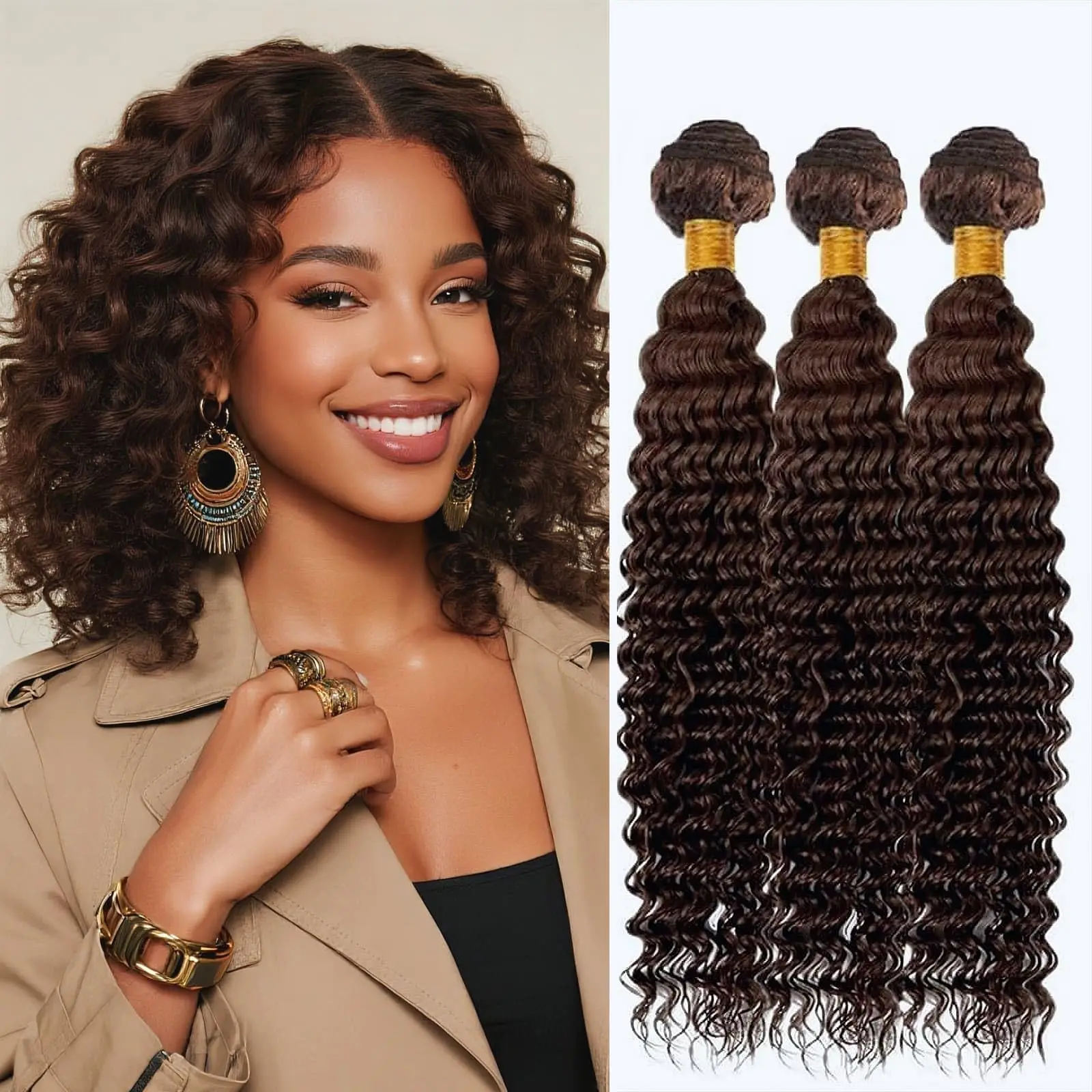 

Brown Deep Wave Bundle 20 22 24 inch Color #4 Wet and Wavy Bundles #4 Brown Human Hair Bundle Chocolate