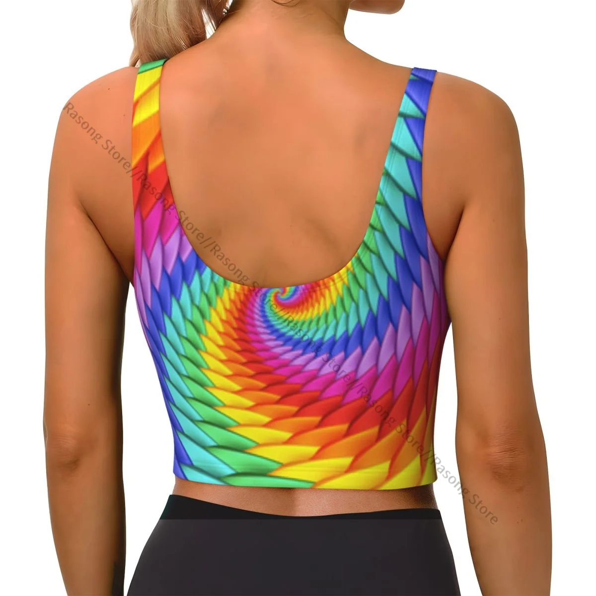 Sports Bra Women Running Yoga Clothes Vest Psychedelic Rainbow Spiral Background Gathering Fitness Vest