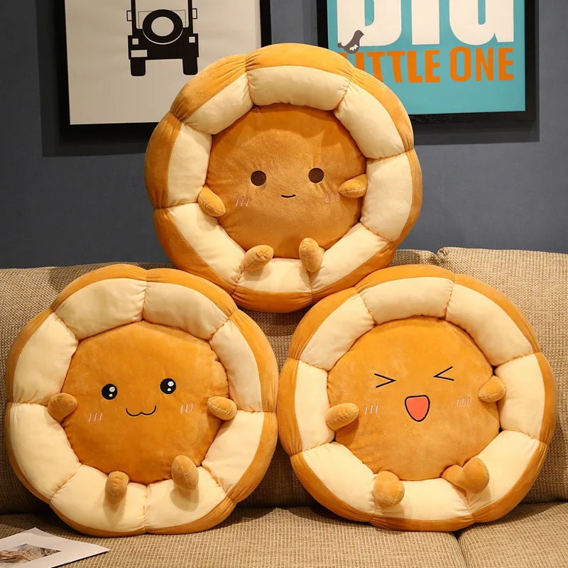 Cute Round Toast Futon Cushion Japanese Cartoon Soft Tatami Hip Pad for for Long Sitting Comfortable Detachable Non-Slip Mats