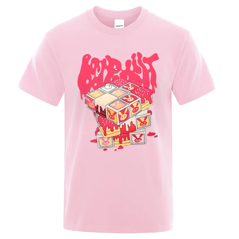 Camiseta humorística en coton transpirable pour homme, vêtement mode, motivo lapin cube robot imprimé, estilo hip hop