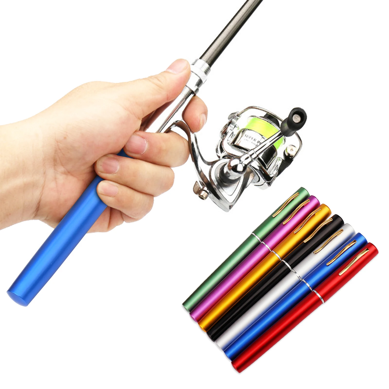 Pocket Collapsible Fishing Rod Reel Combo Mini Pen Fishing Pole Kit Telescopic Fishing Rod Spinning Reel Combo Kit