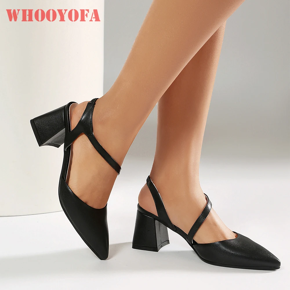 

2026 Summer Elegant Black Women Sandals 7cm High Block Heel Office Lady Dress Shoes Big Plus Size 10 43 Pointed Toe