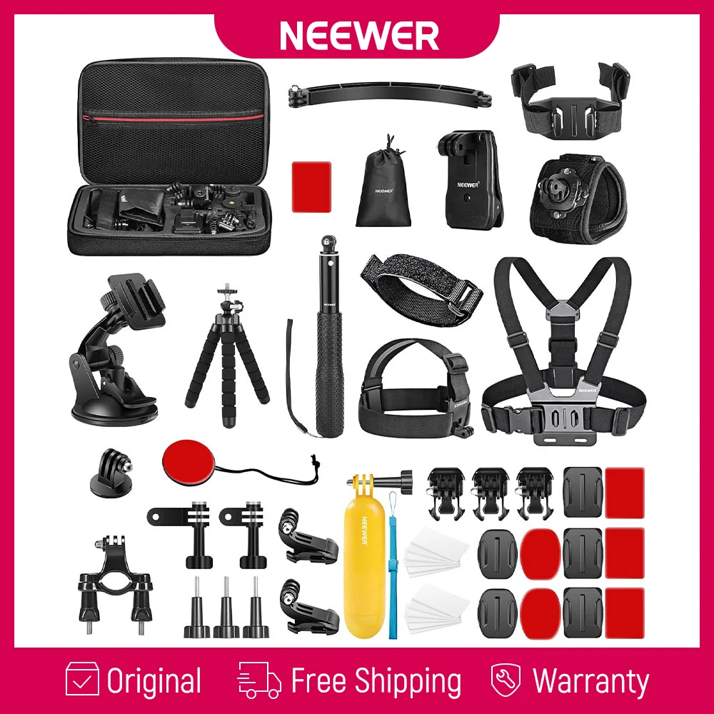 NEEWER 50-in-1 Action-Kamera Zubehör-Set, für GoPro Hero 12/11/10/9, DJI OSMO 4/3/2, Insta360 X3 X2 GO 3, AKASO SJCAM APEMAN VicTsing QUMOX Lightdow Campark Sony Sports DV Kamera