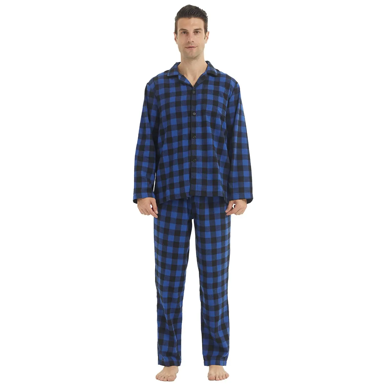 

Мужской пижамный комплект с длинным рукавом, в клетку, для дома, из фланели, с верхом и низом, 2 предмета, зимняя хлопковая ночная одежда, размеры M-XL