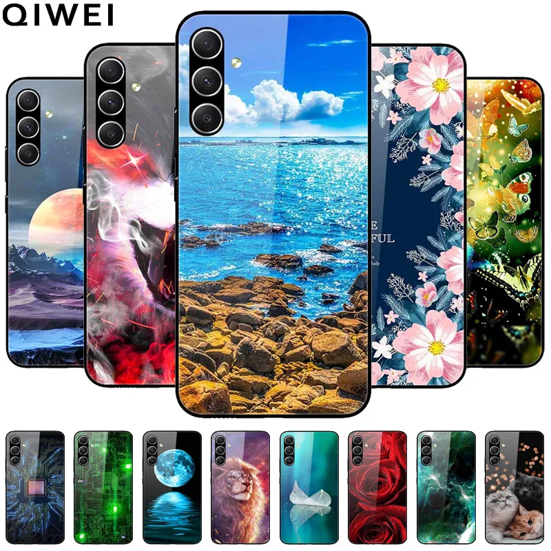 Capa de telefone de vidro temperado para samsung a25 5g caso adorável duro pc volta conchas para samsung galaxy a25 5g cobre proteger capa