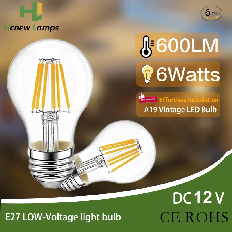 

6PCS DC12V Led Light Bulbs E27 6W 220V Retro Dimmable Edison Bulb 2700K Energy- Saving Bulb For Hall Bedside Table Lamp Corridor