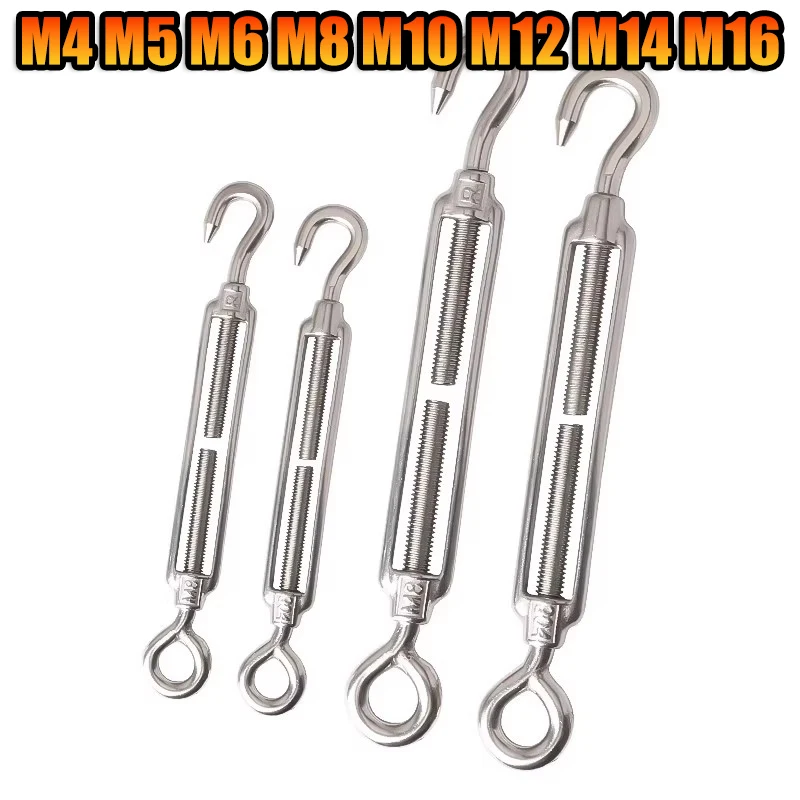 1Pcs M4 M5 M6 M8 M10-M16 Stainless Steel 304 Adjust Chain Rigging Hooks & Eye Turnbuckle Wire Rope Tension Device Line Oc Type
