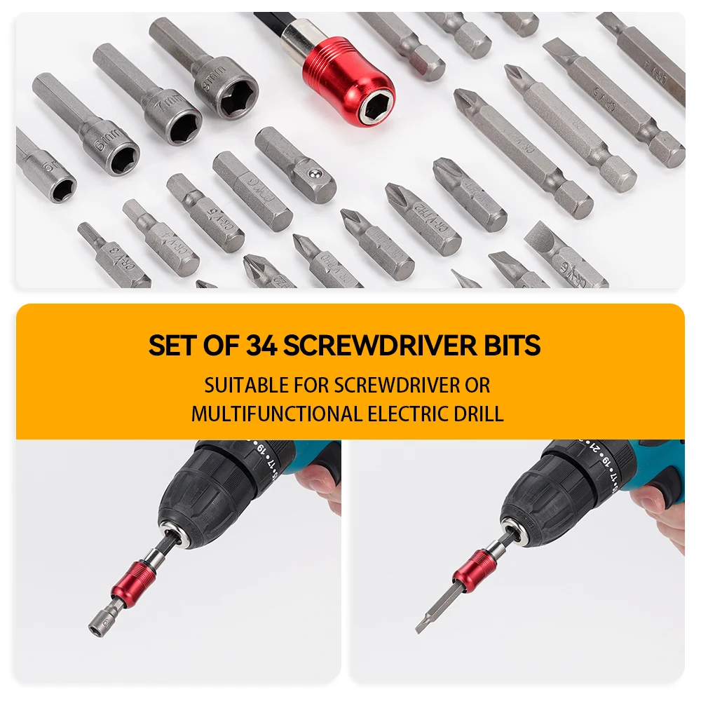 34Pcs/set Electric Screwdriver Driver Bits Precision Multifunctional Steel Screw Set Home Phone Computer Watch Repair Tool