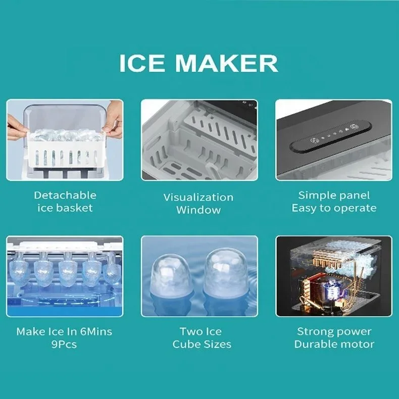 Wholesale Quality 9 Ice Cubes 2 Ice Sizes Mini Counter Top Portable Ice Maker Machine For Home Party Office Bar Dorm