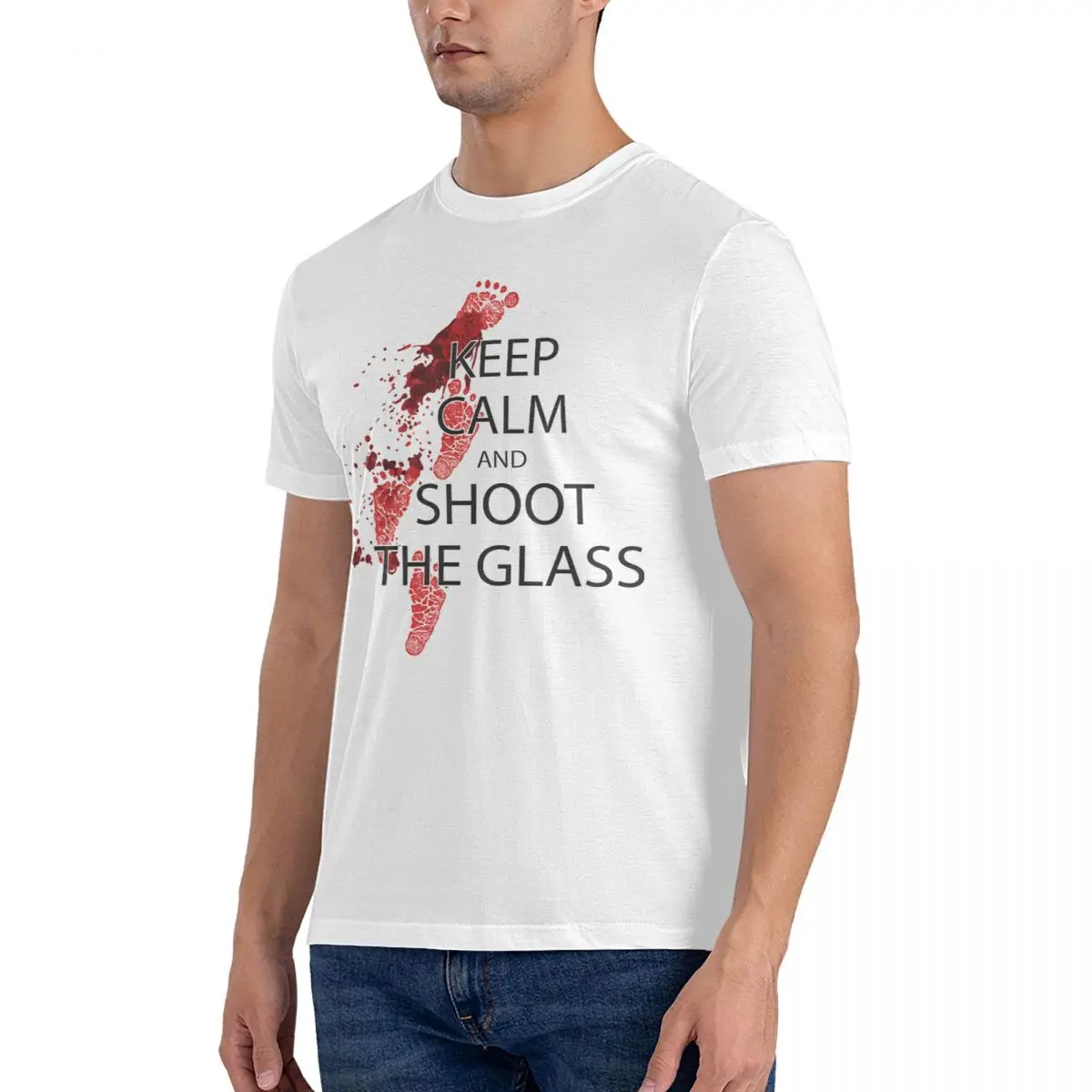 Men's T-Shirts Keep Calm And Shoot The Glass Vintage 100% Cotton Tees Short Sleeve Die Hard T Shirt O Neck Clothes Gift Idea