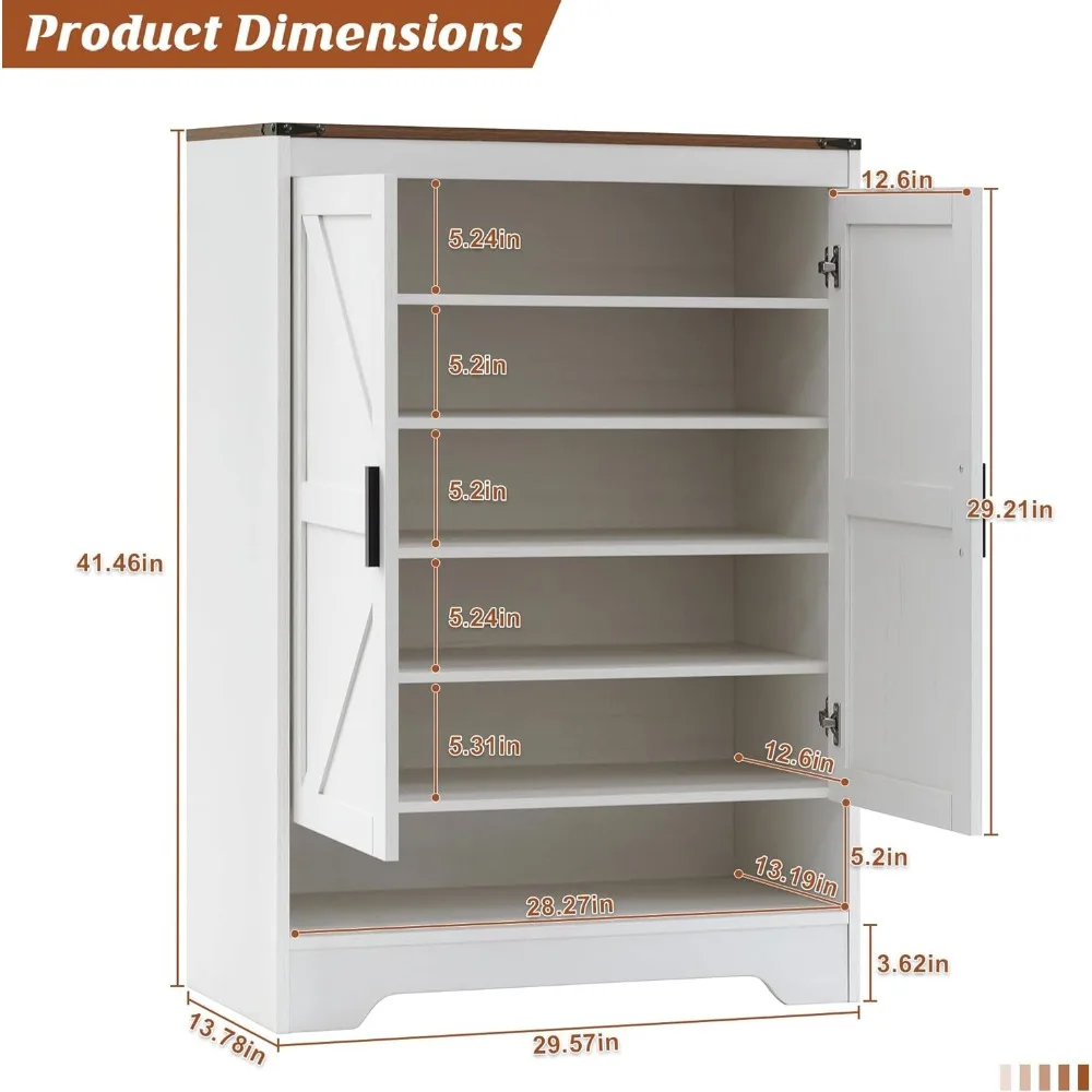 Armoire de rangement à 6 niveaux avec portes, armoire à chaussures T1 de ferme avec étagères réglables, armoire à chaussures d'entrée, armoire à chaussures en bois