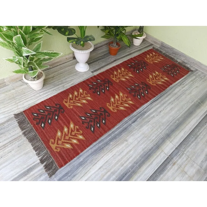 Kilim Rug Jute Wool Oriental Rug Boho Yoga Dhurrie Kilim Woven Area Rug Home & Garden