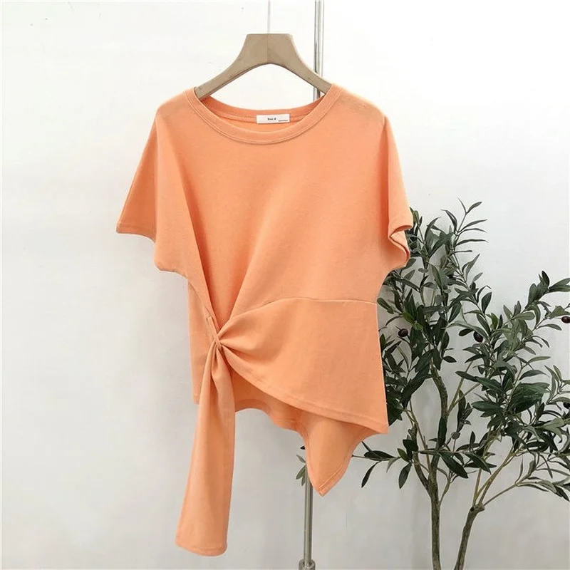 Short Sleeve T-shirts Women New Design Loose Korean Fashion Ins Simple Solid Students Футболка Женский Bandage Trendy Ulzzang