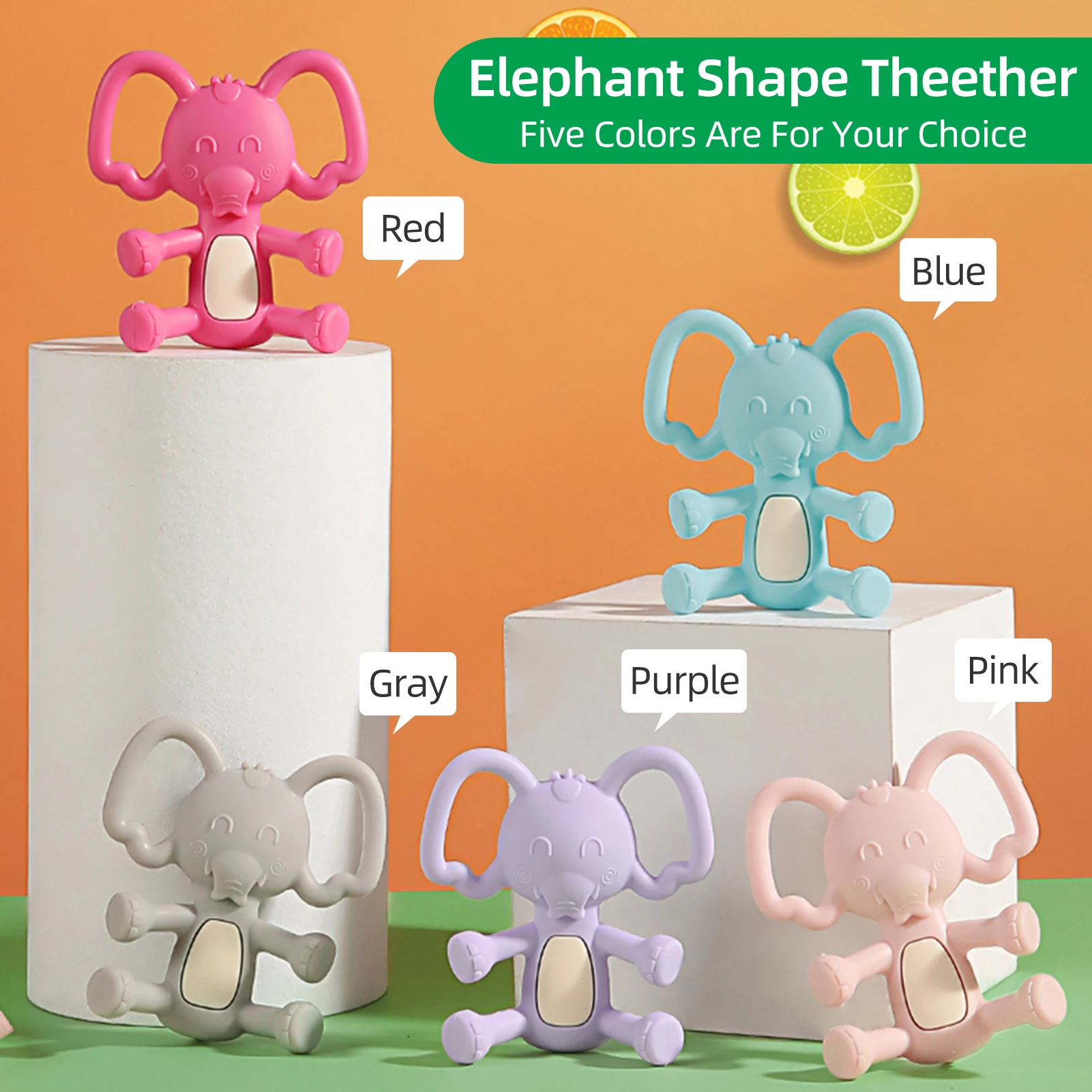 Elephant Shape Baby Teether Teething  Teething Pacifier Silicone Chew  for Infants Making Fun Sound teething for baby