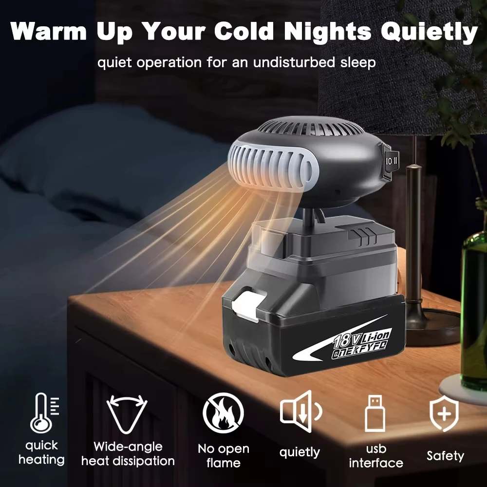 Electric Heater Fan 18V Battery Powered Space Heater 170W Versatile Quiet Portable for Workshop For dewalt 20v battery view 6