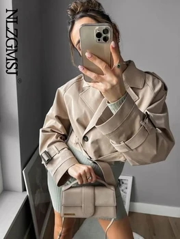 2024 Belt Cropped Trench Spring Jacket Women Vintage Streetwear Double Breasted Long Sleeve Top Female Coat Outfits 2