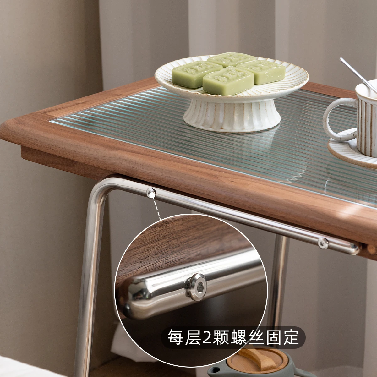 black walnut solid wood edge table, movable sofa corner table, modern simple trolley