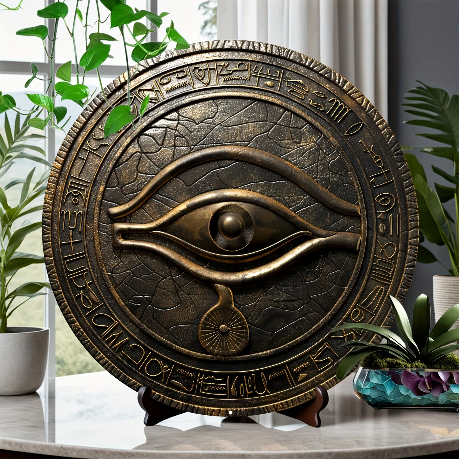 Eye of Horus Wall Art, Aluminum Egyptian Mythology Sign, Carved Effect Daily Wreath Sign for Bath, Home, Room, Farmhouse Decor